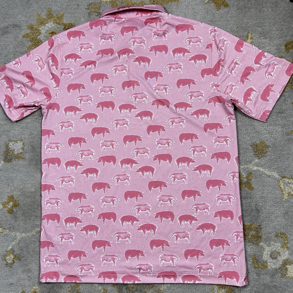 Waggle Polo Shirt Men's Large Pink Pigs All Over Print golf Performance Logo - Picture 3 of 6